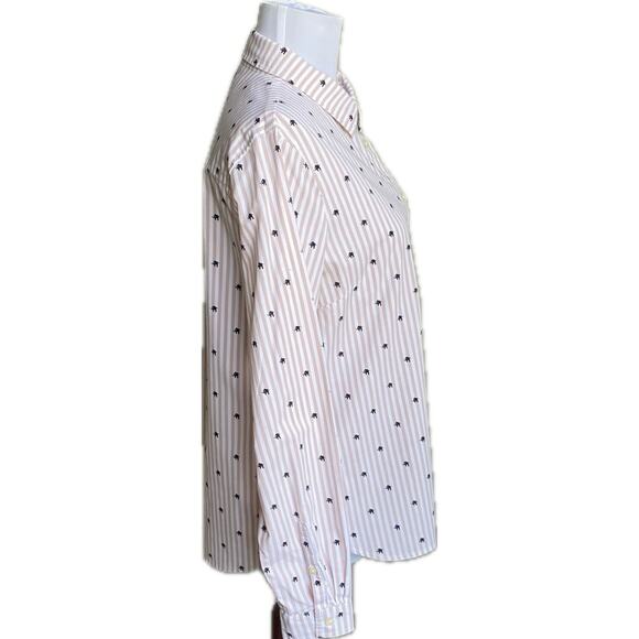 BANANA REPUBLIC Riley Elephant‎ Print Striped Button Down SZ M White Pink Preppy - Picture 5 of 10